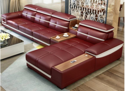 Divano ad angolo di lusso a L in ecopelle Design divano ad angolo Rosso nuovo