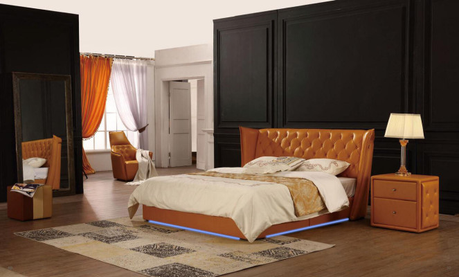 Letto matrimoniale design in pelle Chesterfield di lusso per hotel.