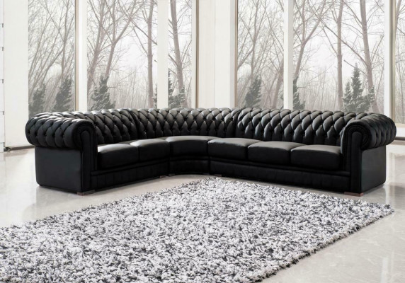 Classico Chesterfield imbottito angolare in pelle decoro set di divani salotto