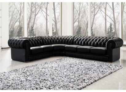 Classico Chesterfield imbottito angolare in pelle decoro set di divani salotto