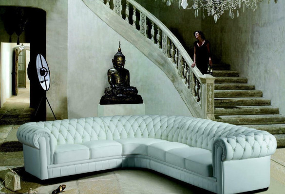 Classico Chesterfield imbottito angolare in pelle decoro set di divani salotto