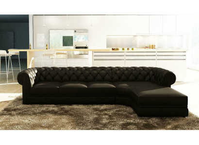 Classico set di divani Chesterfield in pelle ad angolo con imbottitura.