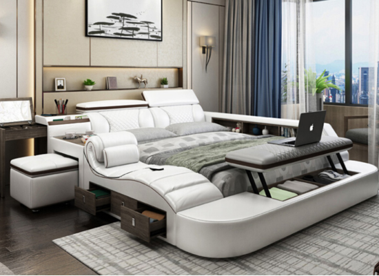 Letto multifunzionale con casse Bluetooth design di lusso letti in pelle