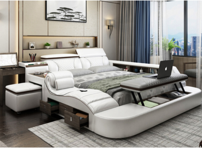 Letto multifunzionale con casse Bluetooth design di lusso letti in pelle