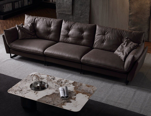 Divano 4 posti in similpelle di lusso con grandi cuscini da 260 cm, mobili di design.