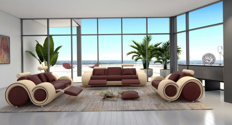 Divano in pelle Divano angolare a 3 posti Design Moderno Sofa 3 posti Berlino