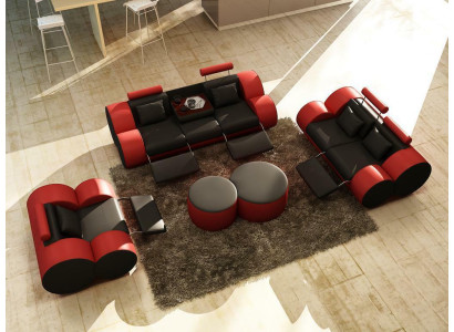 Sofà design divano 3+2 set imbottito in pelle soggiorno insieme