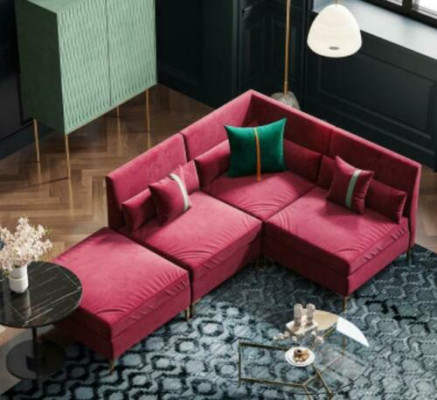 Soggiorno divano ad angolo L-form in velluto massello design seduta relax soggiorno nuovo.