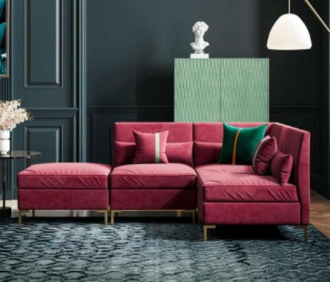 Soggiorno divano ad angolo L-form in velluto massello design seduta relax soggiorno nuovo.