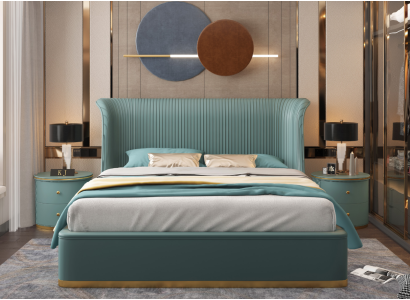 Camera da letto di lusso Letto Matrimoniale Tessuto Legno Pelle Letti Imbottiti 180x200 Nuovo