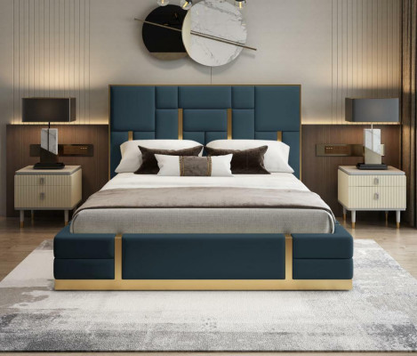Moderno letto di lusso camera da letto in pelle italiana imbottita letti matrimoniali design in metallo.