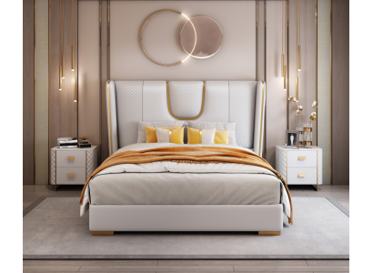 Camera da letto di lusso con letto matrimoniale in pelle e metallo da 150/180x200 cm.