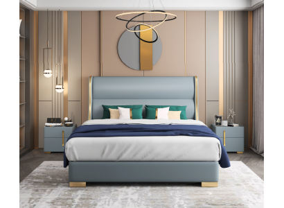 Camera da letto di lusso Designer Letto matrimoniale Letto 150/180x200cm Pelle Metallo