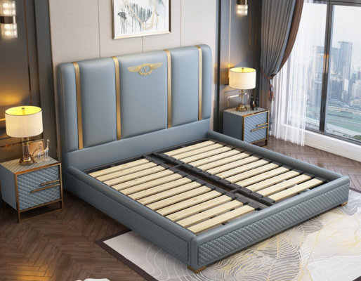 Letto imbottito design lusso con letto matrimoniale matrimoniale in metallo in pelle per camera da letto.