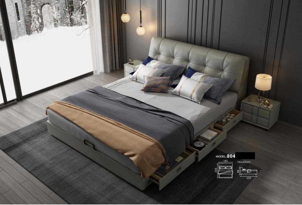 Letto design 180x200 in pelle e metallo, letto matrimoniale per camera da letto di lusso.