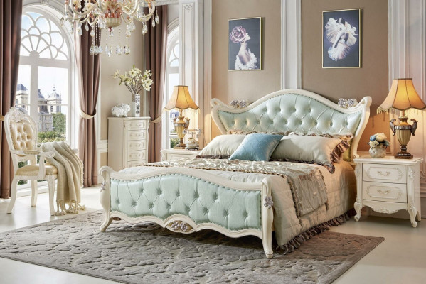 Design camera da letto 5 pezzi. Letto comodino Armadio in stile barocco in legno massello