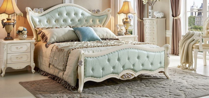 Design camera da letto 5 pezzi. Letto comodino Armadio in stile barocco in legno massello