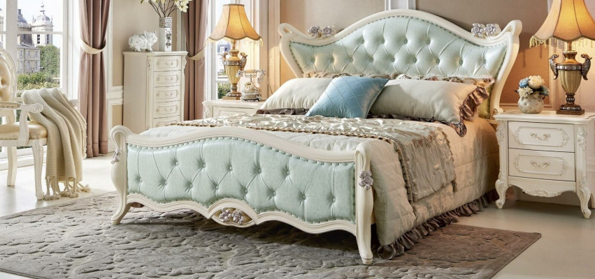 Design camera da letto 5 pezzi. Letto comodino Armadio in stile barocco in legno massello