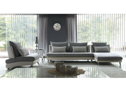 Divano ad angolo moderno in tessuto, progettato con stile, 155x390cm.