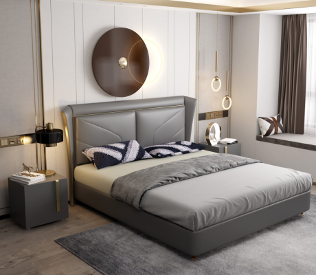 Letto Imbottito Design Lusso Matrimoniale Hotel Letti Matrimoniali in Pelle 180x200cm