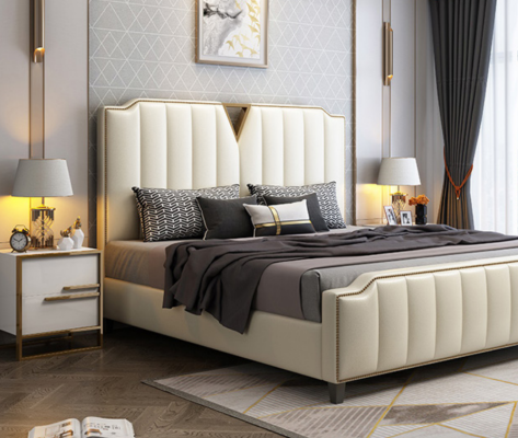 Letto design 180x200 in pelle Hotel Letto in metallo Decorazioni Camera matrimoniale