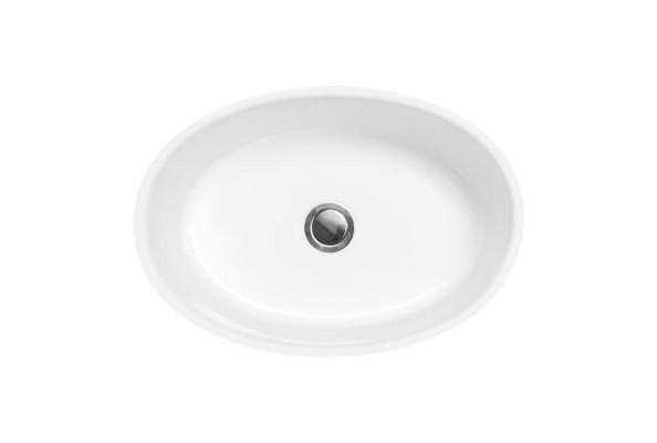 Design lavabo in acrilico con lavabo a colonna autoportante.