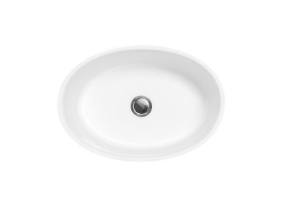 Design lavabo in acrilico con lavabo a colonna autoportante.