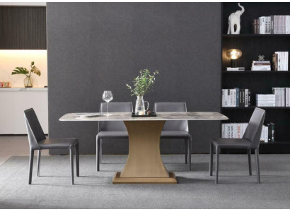 Tavolo da pranzo di lusso in acciaio inossidabile, tavoli in stile marmo, tavoli da pranzo in metallo.