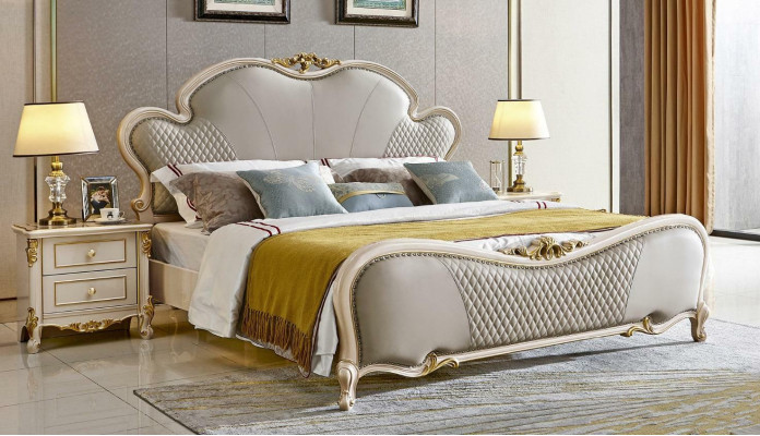 Mobili classici Letto di lusso Set 3 pezzi x2 Comodini Camera da letto in legno massello