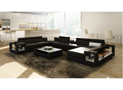 XXL Grande salotto angolare divano in pelle sofà poltrona set di divani.