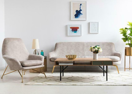 Soggiorno Lounge Club Relax Divano Beige Design Mobili Sala da Pranzo Poltrona
