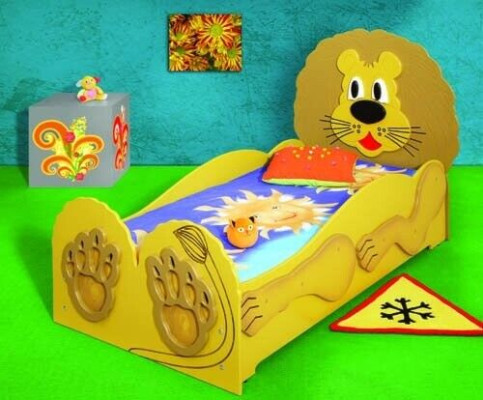 Letto per bambini Letto per giovani Letto Letti incluso materasso Letto in legno 90x200cm Animale Leone Nuovo