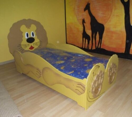 Letto per bambini Letto per giovani Letto Letti incluso materasso Letto in legno 90x200cm Animale Leone Nuovo