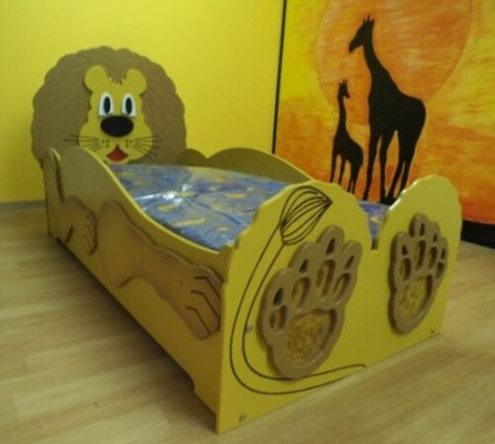 Letto per bambini Letto per giovani Letto Letti incluso materasso Letto in legno 90x200cm Animale Leone Nuovo