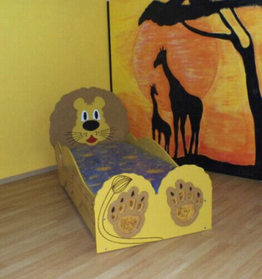 Letto per bambini Letto per giovani Letto Letti incluso materasso Letto in legno 90x200cm Animale Leone Nuovo