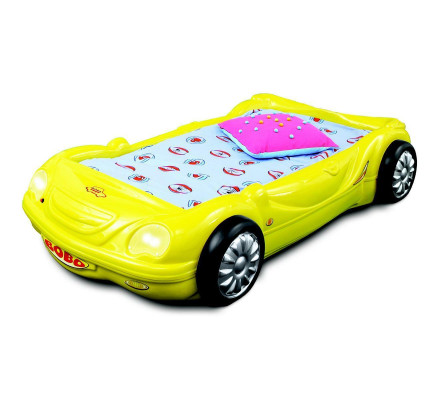 Camera dei bambini Letto Letto per bambini Auto Letto da corsa in giallo con luci Materasso Doghe