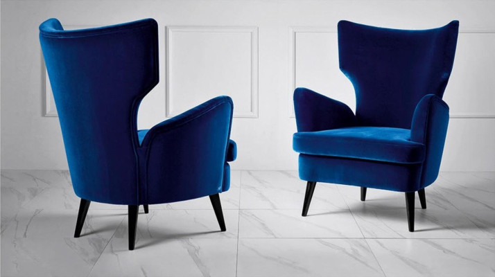 Poltrona Sedia poltrona a braccioli poltrona ad ala 1 posto a sedere Tessuto di lusso Soggiorno moderno Blu