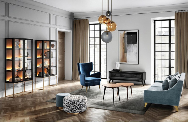 Poltrona Sedia poltrona a braccioli poltrona ad ala 1 posto a sedere Tessuto di lusso Soggiorno moderno Blu