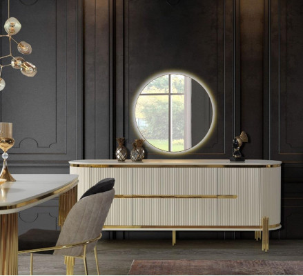 Mobili in metallo da sala da pranzo, set tavolo e sedie, credenza, set da pranzo con sedie 6 pezzi.