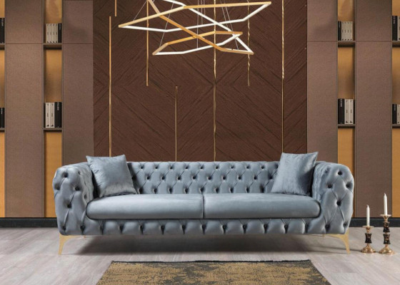 Set di divani blu divano di lusso divani poltrone 3+3+1 posti Chesterfield design velluto