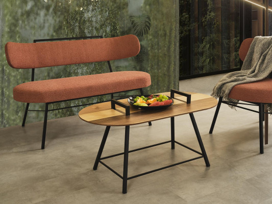 Banca Salotto Panca Imbottita Tessile Tessuto Tavolino