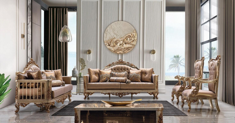 Set di divani classici con cuscini per sedute e tavolino da caffè 5 pezzi