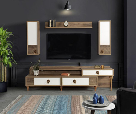 Set da pranzo: tavolo 4 sedie credenza Set set arredamento design legno tessuto