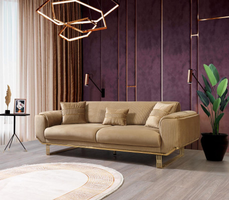 Soggiorno Divani 3 posti Imbottito Divano di lusso Design in tessuto Beige Divani