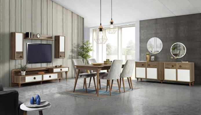 Soggiorno credenza con specchiera set in legno marrone nuovo moderno di lusso.