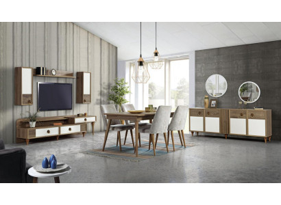Soggiorno credenza con specchiera set in legno marrone nuovo moderno di lusso.