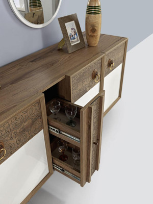 Soggiorno credenza con specchiera set in legno marrone nuovo moderno di lusso.