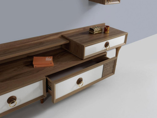Soggiorno parete attrezzata rtv mobile basso legno marrone mobili televisore nuovo moderno