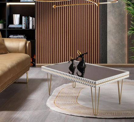 Soggiorno Tavolino Tavolo Design Mobili di lusso 111x64 Divano bianco