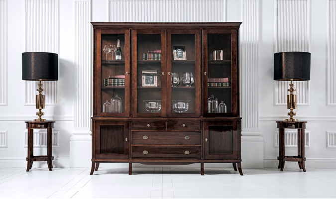Lusso Set soggiorno pranzo 8 pezzi con tavolo, credenza, sedie, vetrina.